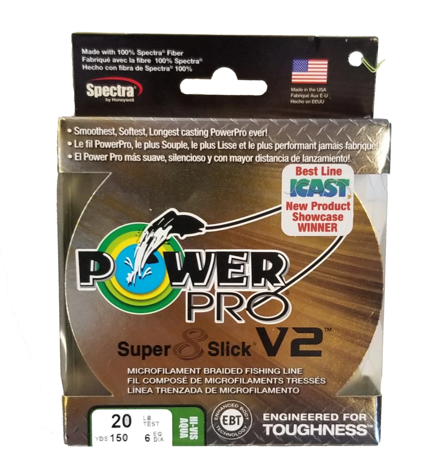 Power Pro Super 8 Slick V2 Hi-Vis Aqua 20 Lb 150 Yds Braided Fishing Line Line/Leaders 3 Power Pro Super 8 Slick V2 Hi-Vis Aqua 20 Lb 150 Yds Braided Fishing Line Line/Leaders