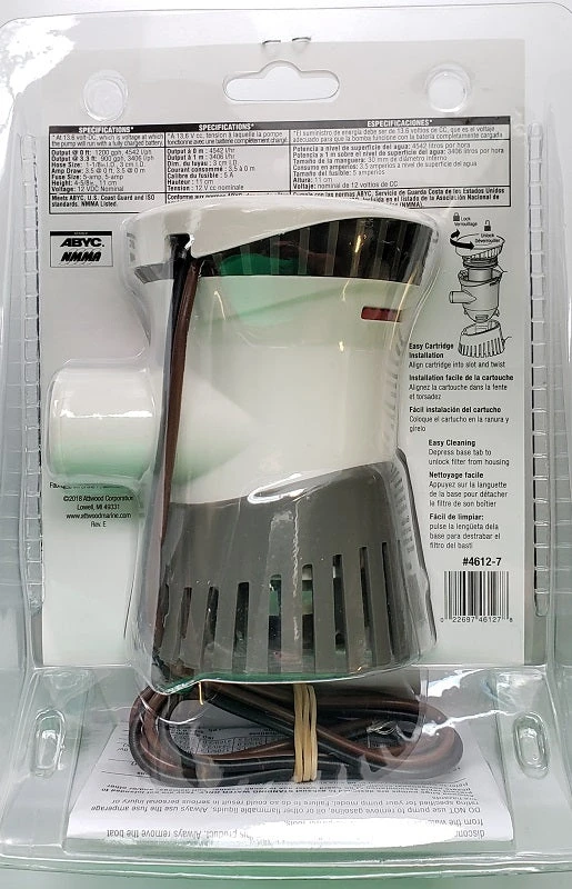 Marine Attwood 1200 GPH Cartridge Bilge Pump 4612-7 6 Marine Attwood 1200 GPH Cartridge Bilge Pump 4612-7