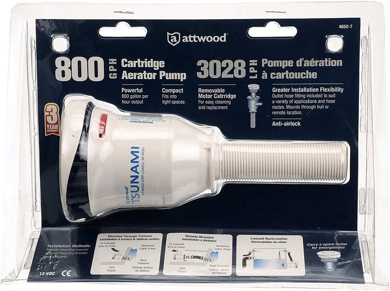 Attwood 800GPH Cartridge Aerator Pump 4650-7 4 Attwood 800GPH Cartridge Aerator Pump 4650-7