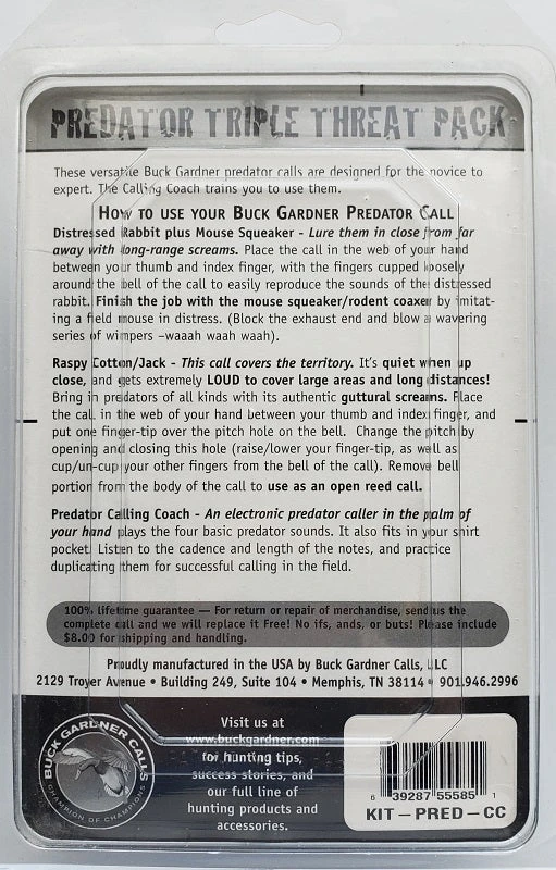 Buck Gardner's Predator Call Triple Threat Pack KIT-PRED-CC Game Calls 4 Buck Gardner's Predator Call Triple Threat Pack KIT-PRED-CC Game Calls