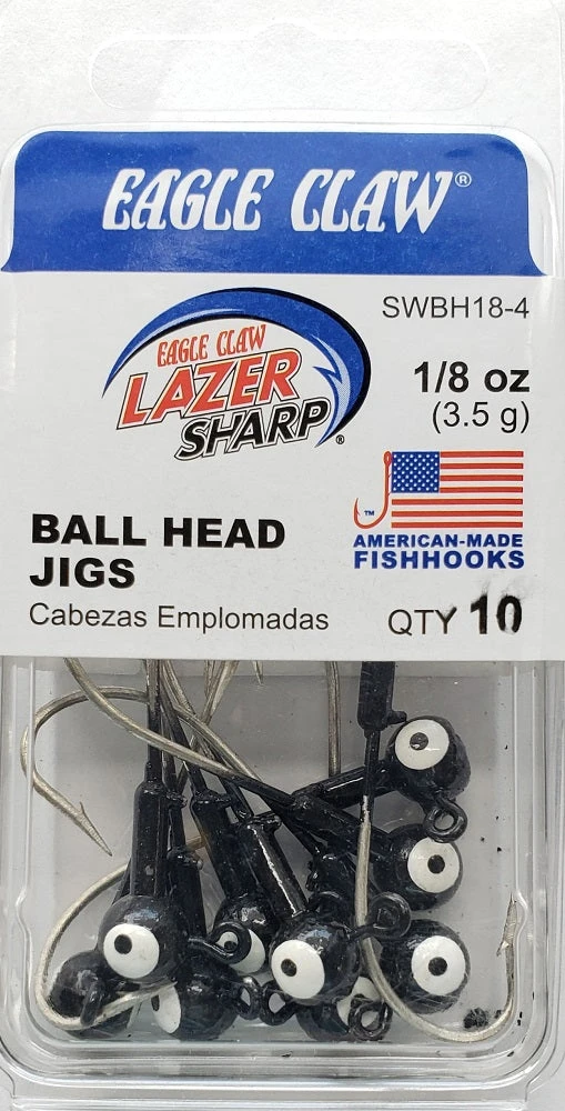 Eagle Claw Ball Head Jigs 1/8oz 10pk Black 4 Eagle Claw Ball Head Jigs 1/8oz 10pk Black