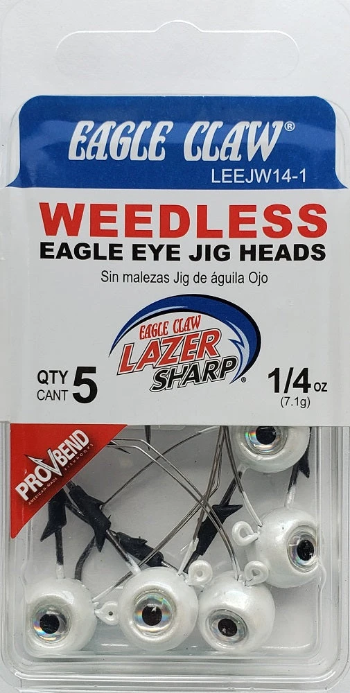 Eagle Claw Weedless Eagle Eye Jig Heads 1/4oz 5pk Pearl LEEJW14-1 Eagle Claw Weedless Eagle Eye Jig Heads 1/4oz 5pk Pearl LEEJW14-1