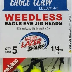 Eagle Claw Weedless Eagle Eye Jig Heads 1/4oz 5pk Chartreuse