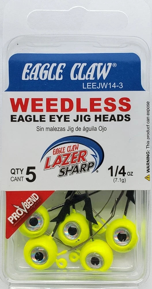 Eagle Claw Weedless Eagle Eye Jig Heads 1/4oz 5pk Chartreuse Eagle Claw Weedless Eagle Eye Jig Heads 1/4oz 5pk Chartreuse