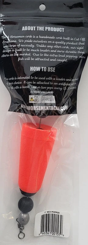 Four Horsemen Tackle Concave Popper Cork Red 3" 1pk 5 Four Horsemen Tackle Concave Popper Cork Red 3" 1pk