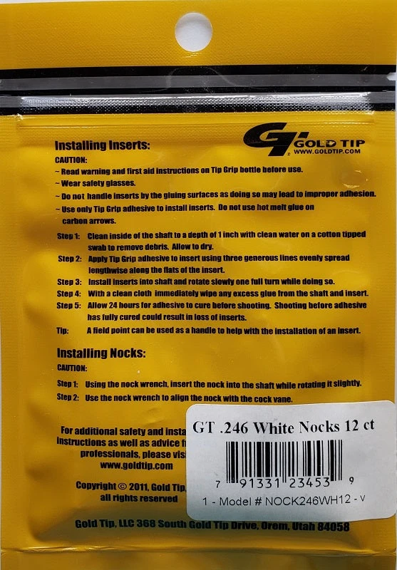 Gold Tip Premium Arrow Components NOCK246WH12 5 Gold Tip Premium Arrow Components NOCK246WH12