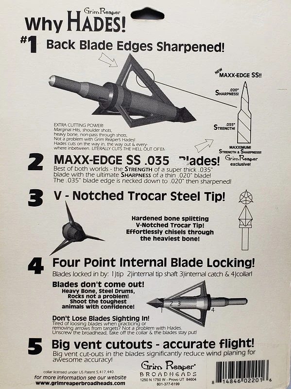 Grim Reaper Hades Broadheads 85 Grain 2201-3 HADES 5 Grim Reaper Hades Broadheads 85 Grain 2201-3 HADES