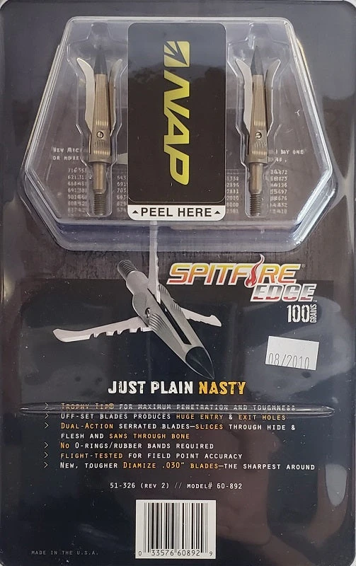New Archery NAP Spitfire Edge Broadheads 100 Grains 3-Pack 60-892 4 New Archery NAP Spitfire Edge Broadheads 100 Grains 3-Pack 60-892