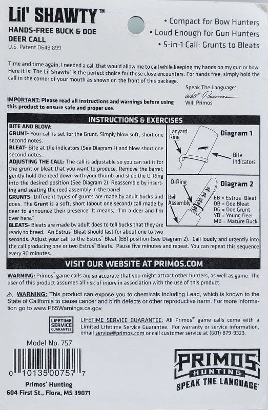 Primos Lil' Shawty™ 5-in-1 Hands-Free Buck And Doe Call 00757 Game Calls Primos Lil' Shawty™ 5-in-1 Hands-Free Buck And Doe Call 00757 Game Calls