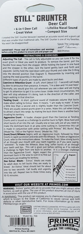 Game Calls Primos Still Grunter Deer Call 708 6 Game Calls Primos Still Grunter Deer Call 708