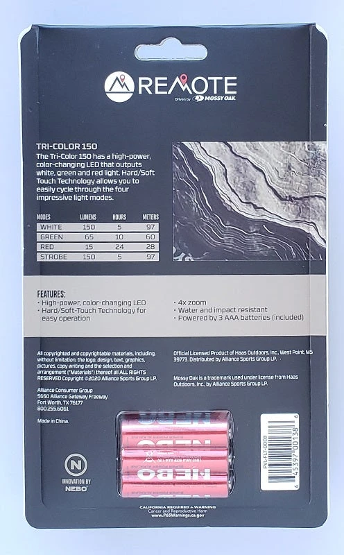 Mossy Oak RV And Camping Remote Tri-Color 150 Lumens Flashlight Mossy Oak RV And Camping Remote Tri-Color 150 Lumens Flashlight