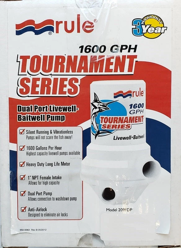 Marine Rule 1600GPH Tournament Series Dual Port Livewell-Baitwell Pump 209FDP 4 Marine Rule 1600GPH Tournament Series Dual Port Livewell-Baitwell Pump 209FDP