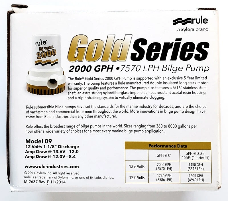 Rule 2000GPH/7570LPH Gold Series Bilge Pump Model 09 7 Rule 2000GPH/7570LPH Gold Series Bilge Pump Model 09