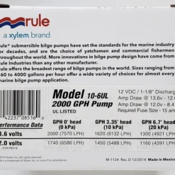 Rule 2000GPH Bilge Pump Model 10-6UL Marine