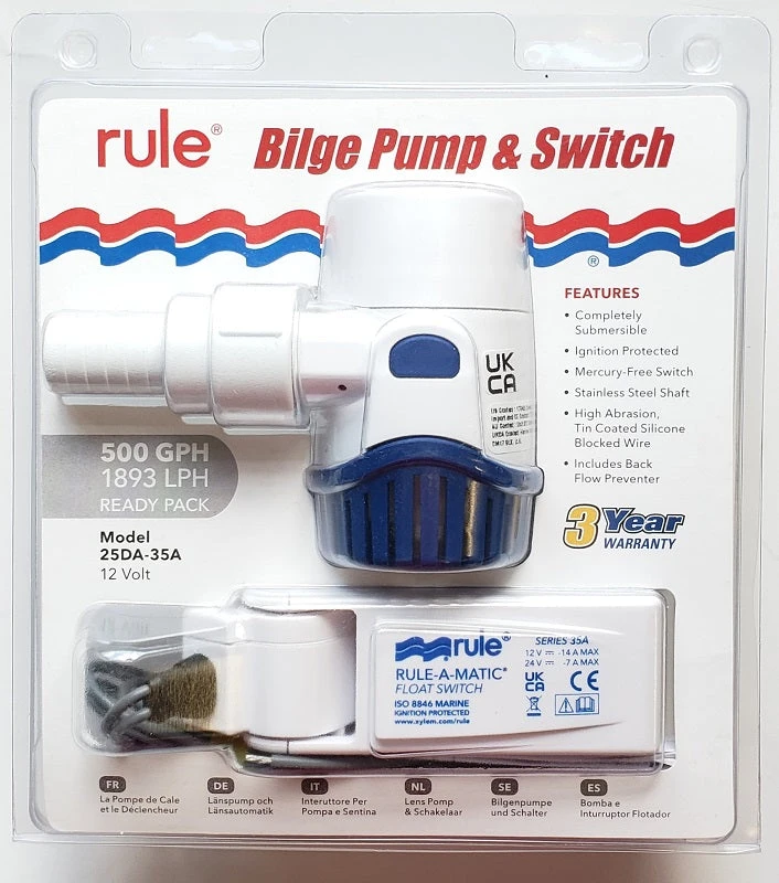 Rule 500GPH Bilge Pump And Switch 25DA-35A Marine Rule 500GPH Bilge Pump And Switch 25DA-35A Marine