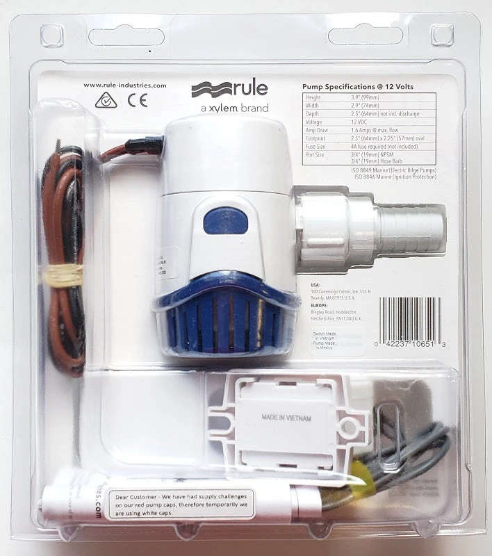 Rule 500GPH Bilge Pump And Switch 25DA-35A Marine Rule 500GPH Bilge Pump And Switch 25DA-35A Marine