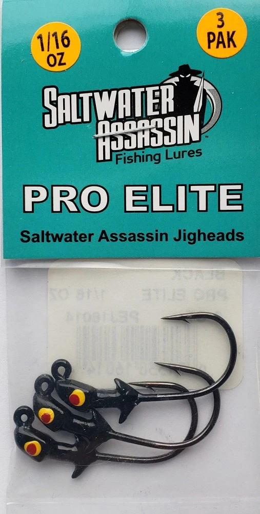 Hooks/Jig Heads Saltwater Assassin Pro Elite Jigheads Black 1/16oz 3ct PEJ16014 3 Hooks/Jig Heads Saltwater Assassin Pro Elite Jigheads Black 1/16oz 3ct PEJ16014