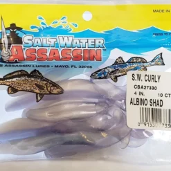 SaltWater Assassin Curly Tail Albino Shad 4" 10pk Lures & Bait 5 SaltWater Assassin Curly Tail Albino Shad 4