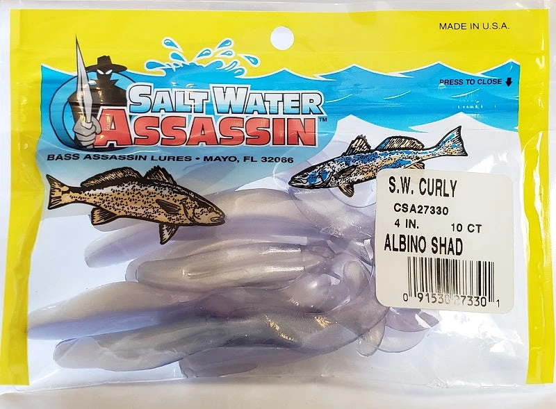 SaltWater Assassin Curly Tail Albino Shad 4" 10pk Lures & Bait 4 SaltWater Assassin Curly Tail Albino Shad 4" 10pk Lures & Bait