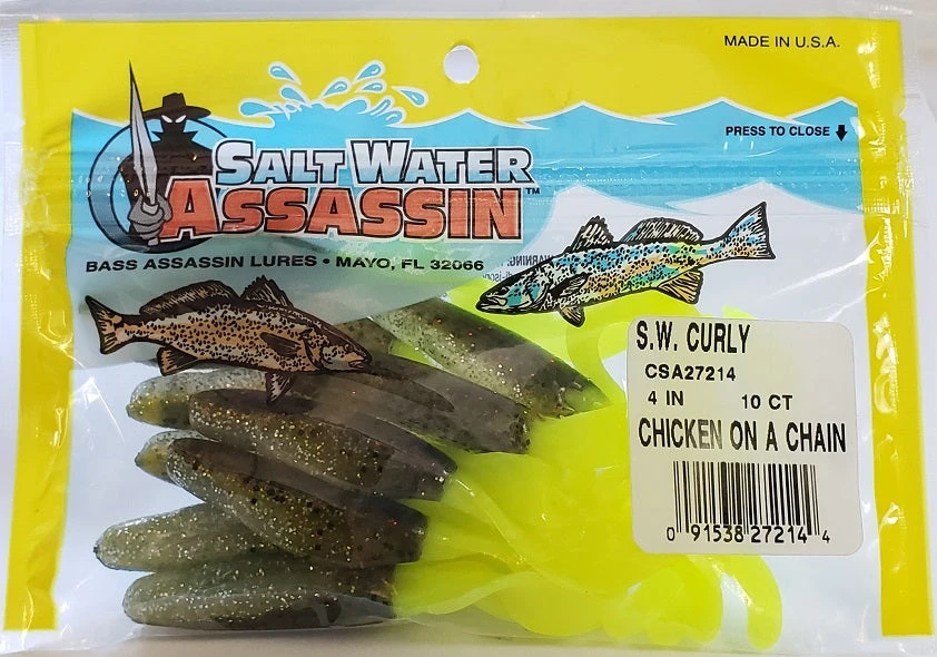 SaltWater Assassin Curly Tail Chicken On A Chain 4" 10pk 4 SaltWater Assassin Curly Tail Chicken On A Chain 4" 10pk