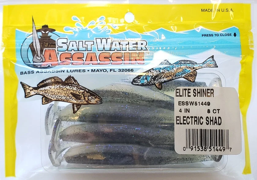 SaltWater Assassin Elite Shiner Electric Shad 4" 8pk Lures & Bait 4 SaltWater Assassin Elite Shiner Electric Shad 4" 8pk Lures & Bait