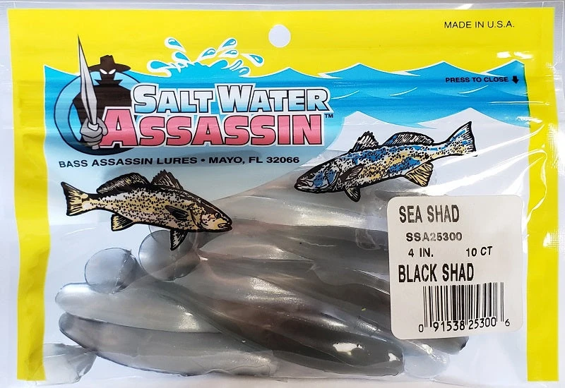 SaltWater Assassin Sea Shad Black Shad 4" 10pk Lures & Bait SaltWater Assassin Sea Shad Black Shad 4" 10pk Lures & Bait