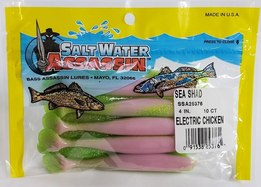 SaltWater Assassin Sea Shad Electric Chicken 4" 10pk Lures & Bait SaltWater Assassin Sea Shad Electric Chicken 4" 10pk Lures & Bait