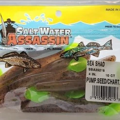 SaltWater Assassin Sea Shad Pumpkin Seed/Chartreuse 4" 10pk Lures & Bait 3 SaltWater Assassin Sea Shad Pumpkin Seed/Chartreuse 4