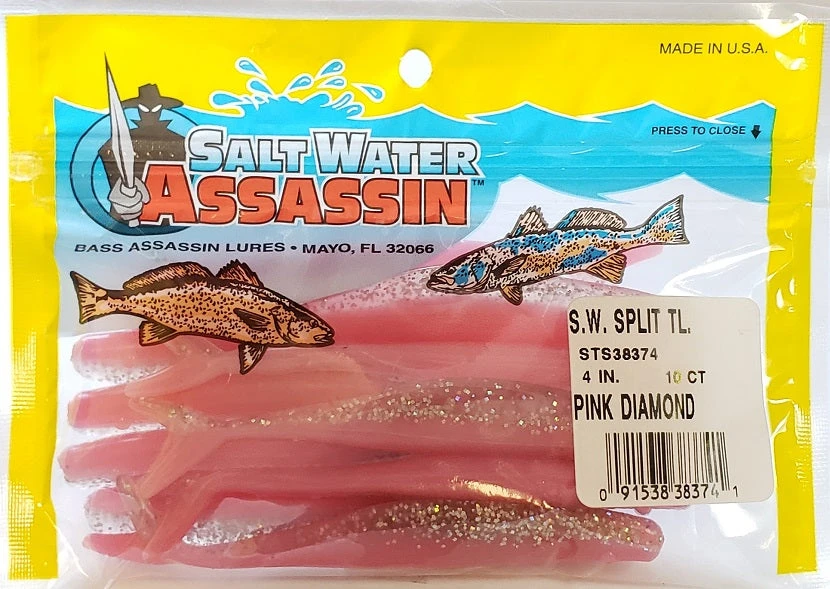 Lures & Bait SaltWater Assassin Split Tail Pink Diamond 4" 10pk Lures & Bait SaltWater Assassin Split Tail Pink Diamond 4" 10pk