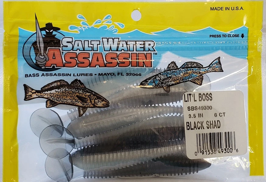 SaltWater Assassin Lit'l Boss Black Shad 3-1/2" 6ct Lures & Bait SaltWater Assassin Lit'l Boss Black Shad 3-1/2" 6ct Lures & Bait