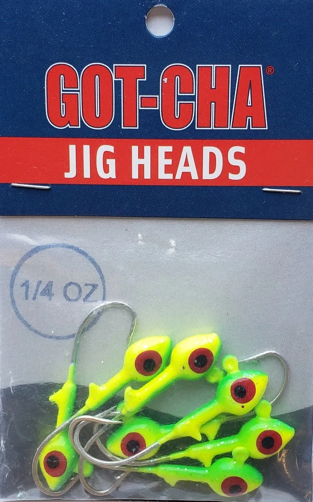 Hooks/Jig Heads Sea Striker Got-Cha Jig Heads Chartreuse/Lime 1/4oz 7pk 4 Hooks/Jig Heads Sea Striker Got-Cha Jig Heads Chartreuse/Lime 1/4oz 7pk