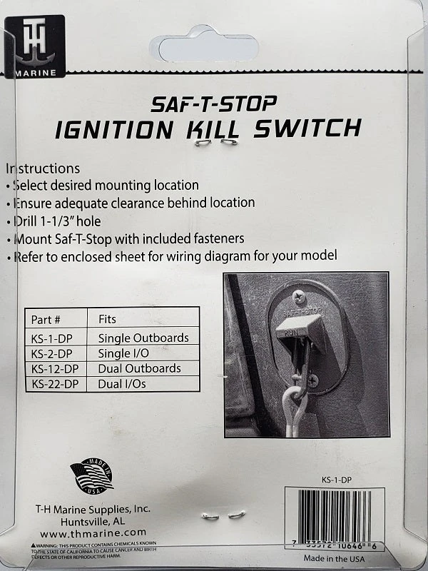 T-H Marine Saf-T-Stop Ignition Kill Switch KS-1-DP T-H Marine Saf-T-Stop Ignition Kill Switch KS-1-DP