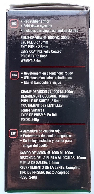 Tasco Essentials 10x25 Binocular Red 168125R 5 Tasco Essentials 10x25 Binocular Red 168125R