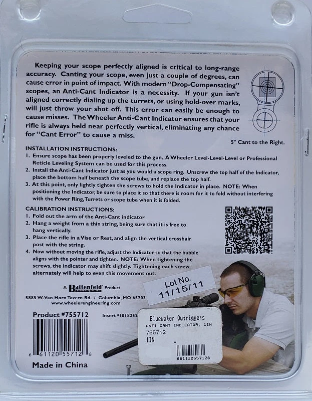 Wheeler Engineering Anti Cant Indicator 1-Inch Hunting 4 Wheeler Engineering Anti Cant Indicator 1-Inch Hunting