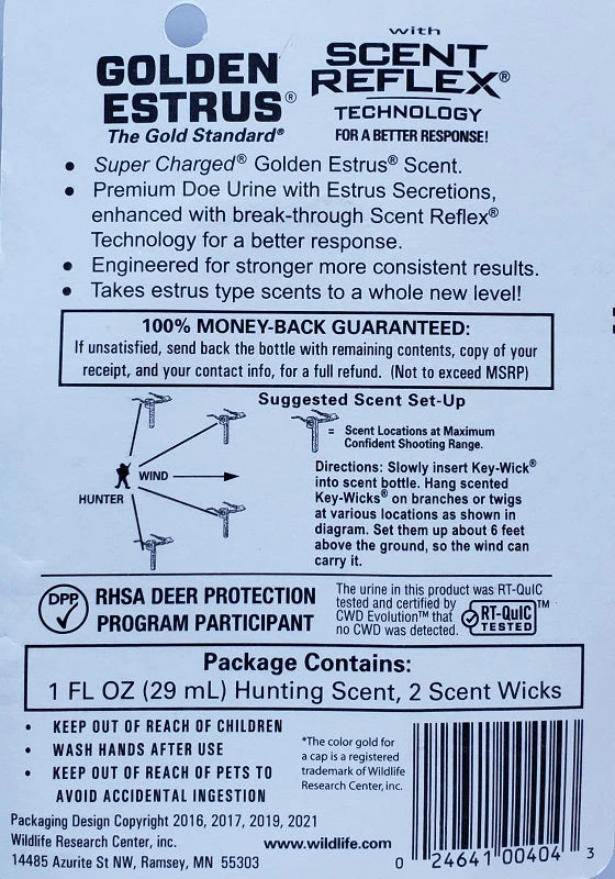 Wildlife Research Golden Estrus 1oz With 2 Key Wicks 404 Game Scents & Covers 4 Wildlife Research Golden Estrus 1oz With 2 Key Wicks 404 Game Scents & Covers