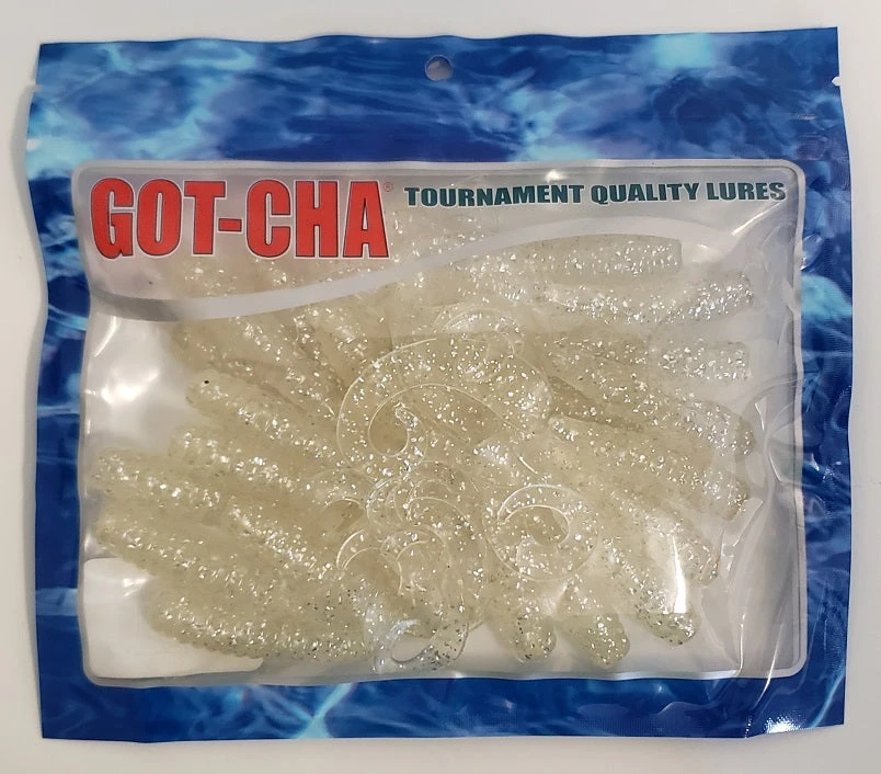 Sea Striker Got-Cha Curltail Grub Clear/Silver Flake 4" 20pk Sea Striker Got-Cha Curltail Grub Clear/Silver Flake 4" 20pk