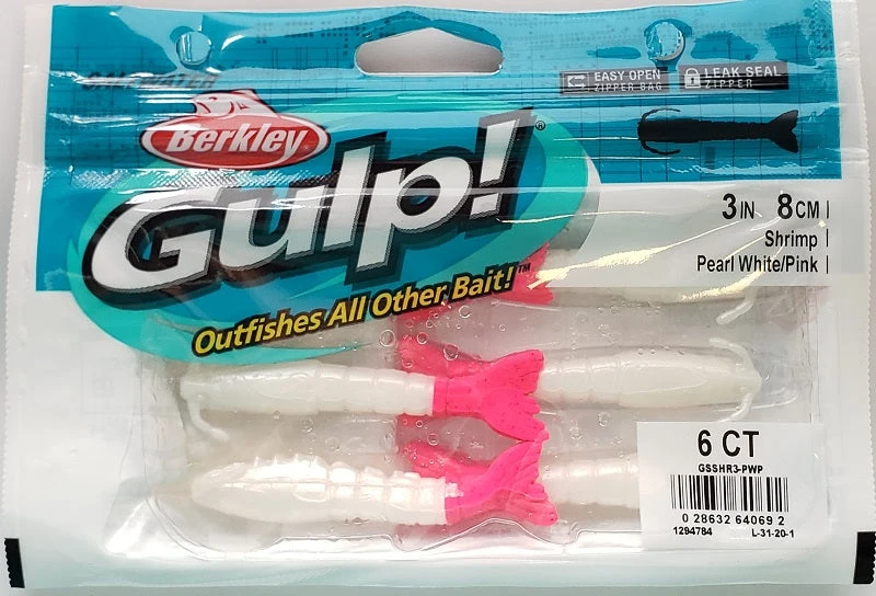 Berkley Gulp! Shrimp Pearl White/Pink 3" 6pk Lures & Bait Berkley Gulp! Shrimp Pearl White/Pink 3" 6pk Lures & Bait