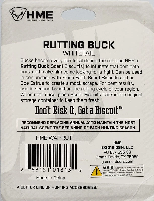 HME Products Hunting HME Scent Biscuit Rutting Buck Whitetail Scent 3 Pack HME-WAF-RUT HME Products Hunting HME Scent Biscuit Rutting Buck Whitetail Scent 3 Pack HME-WAF-RUT